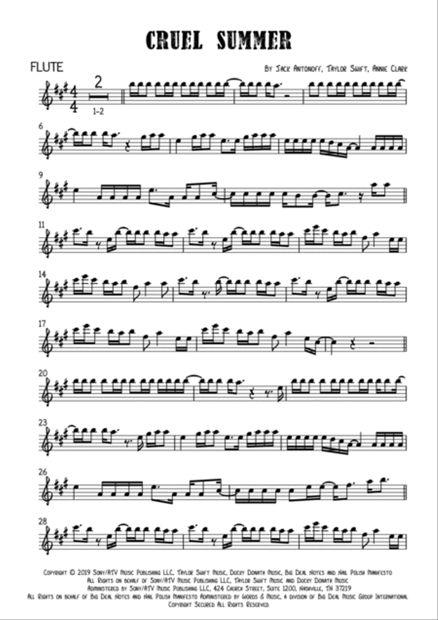 Cruel Summer Flute Solo scores gallery preview page 2