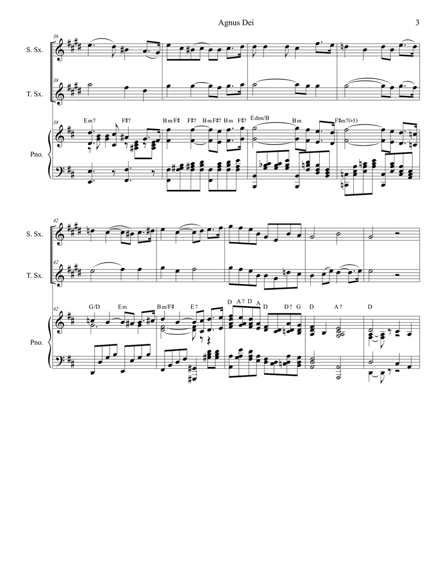 Agnus Dei (Duet for Soprano and Tenor Saxophone) Woodwind Duet scores gallery preview page 3