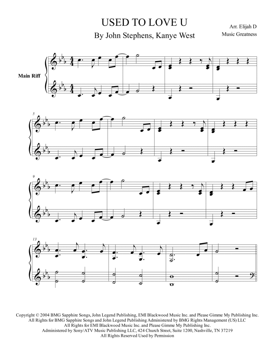 Used To Love U Piano Solo scores gallery preview page 1