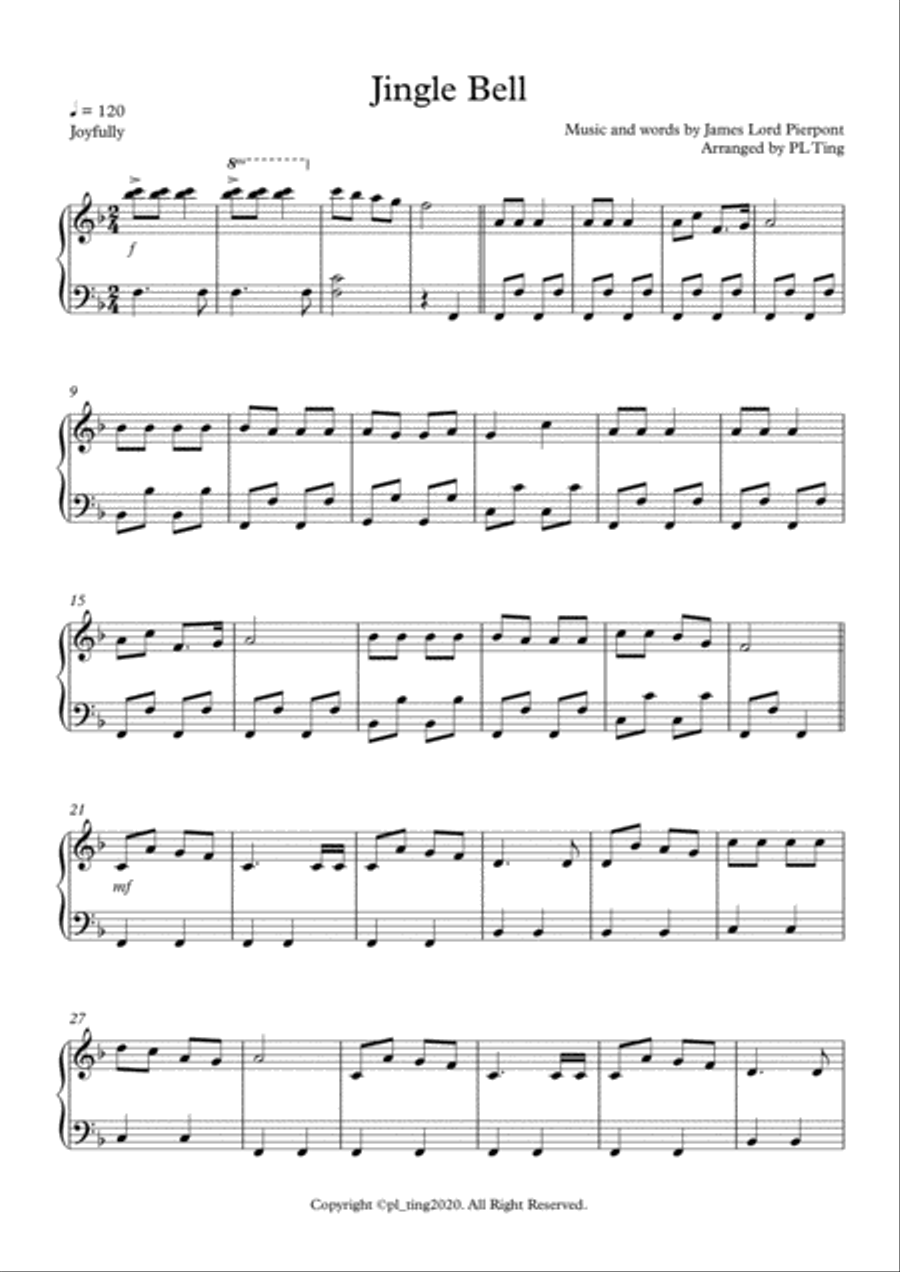 Jingle Bell Easy Piano scores gallery preview page 1