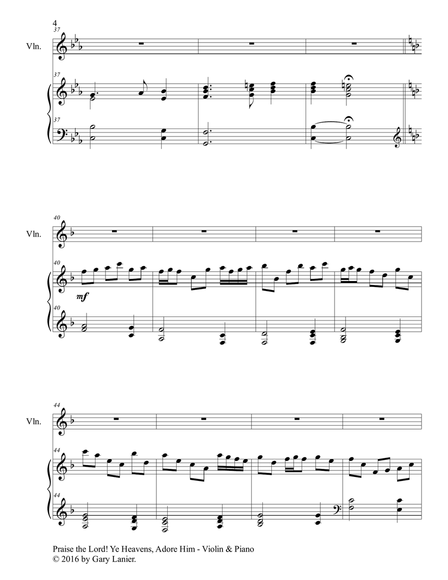 PRAISE THE LORD! YE HEAVENS, ADORE HIM (Duet – Violin & Piano with Score/Part) Violin Solo scores gallery preview page 5