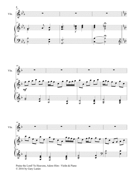 PRAISE THE LORD! YE HEAVENS, ADORE HIM (Duet – Violin & Piano with Score/Part) image number null