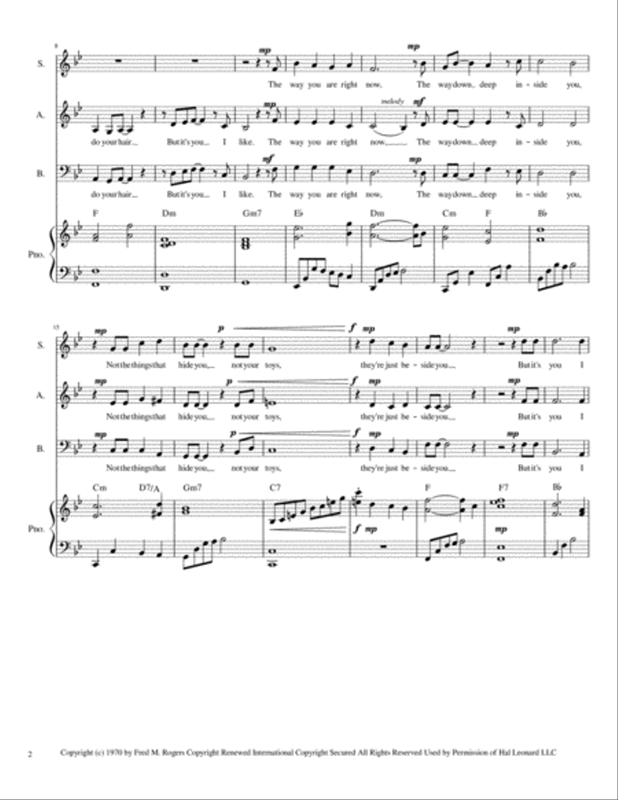 It's You I Like from MISTER ROGERS' NEIGHBORHOOD 3-Part scores gallery preview page 3