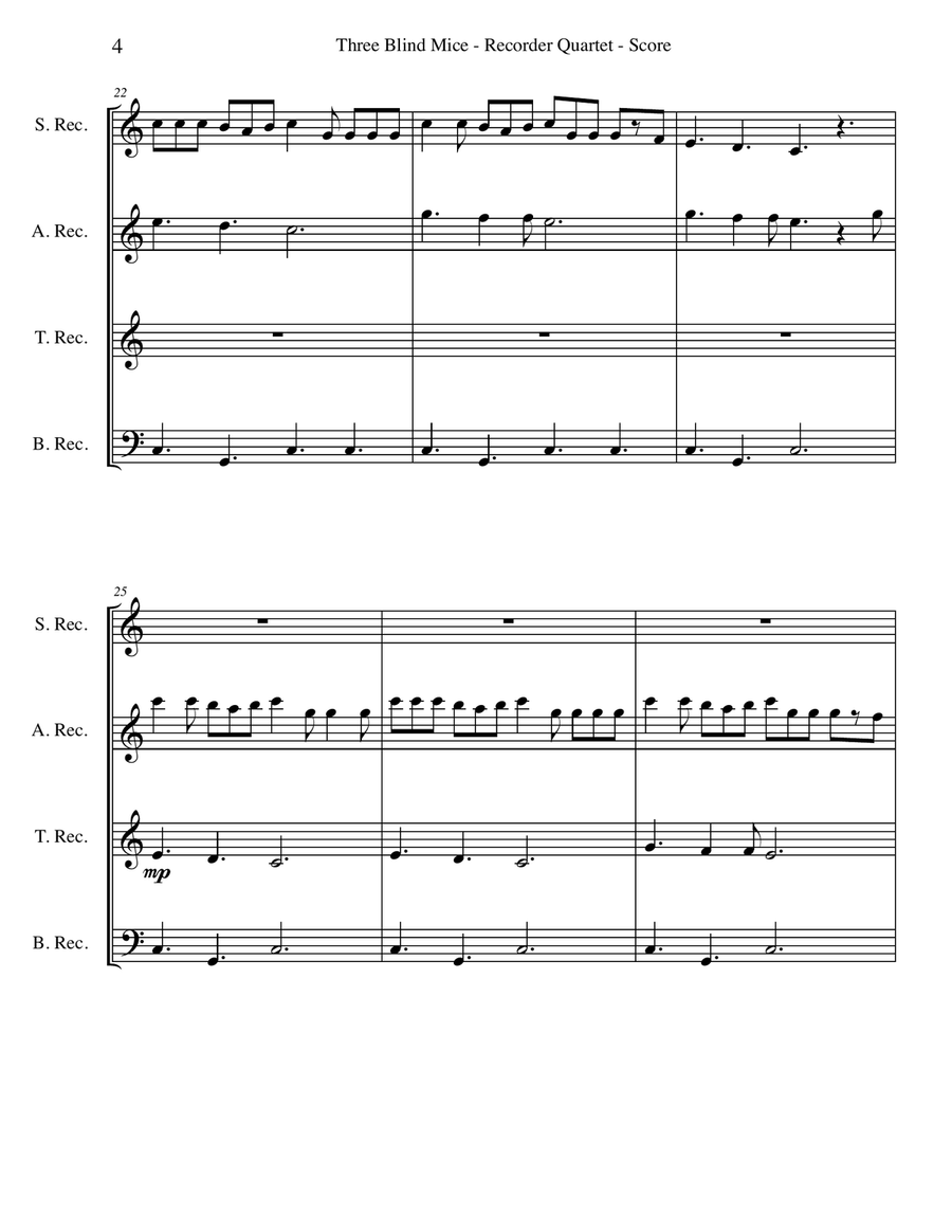 Three Blind Mice for Recorder Quartet Small Ensemble scores gallery preview page 4