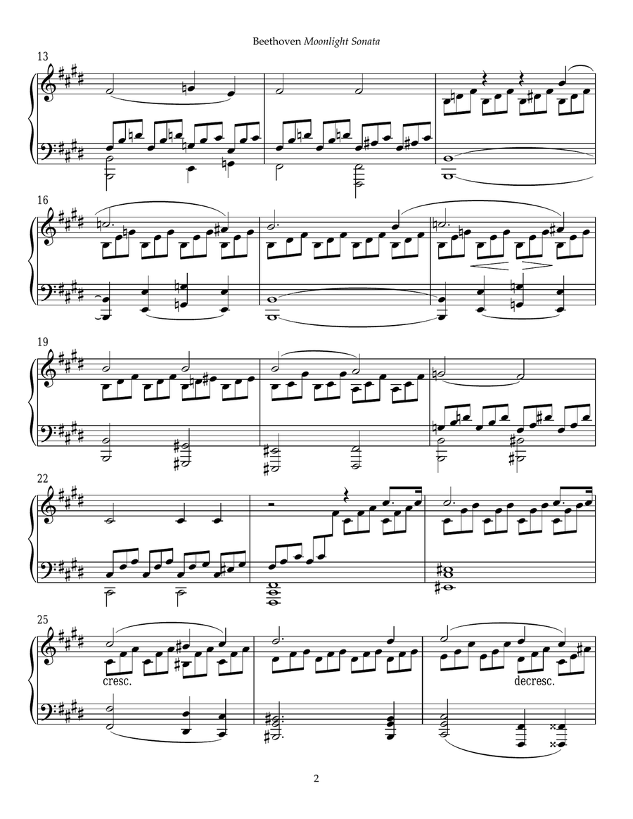 Moonlight Sonata, First Movement, Op. 27, No. 2 Piano Solo scores gallery preview page 2