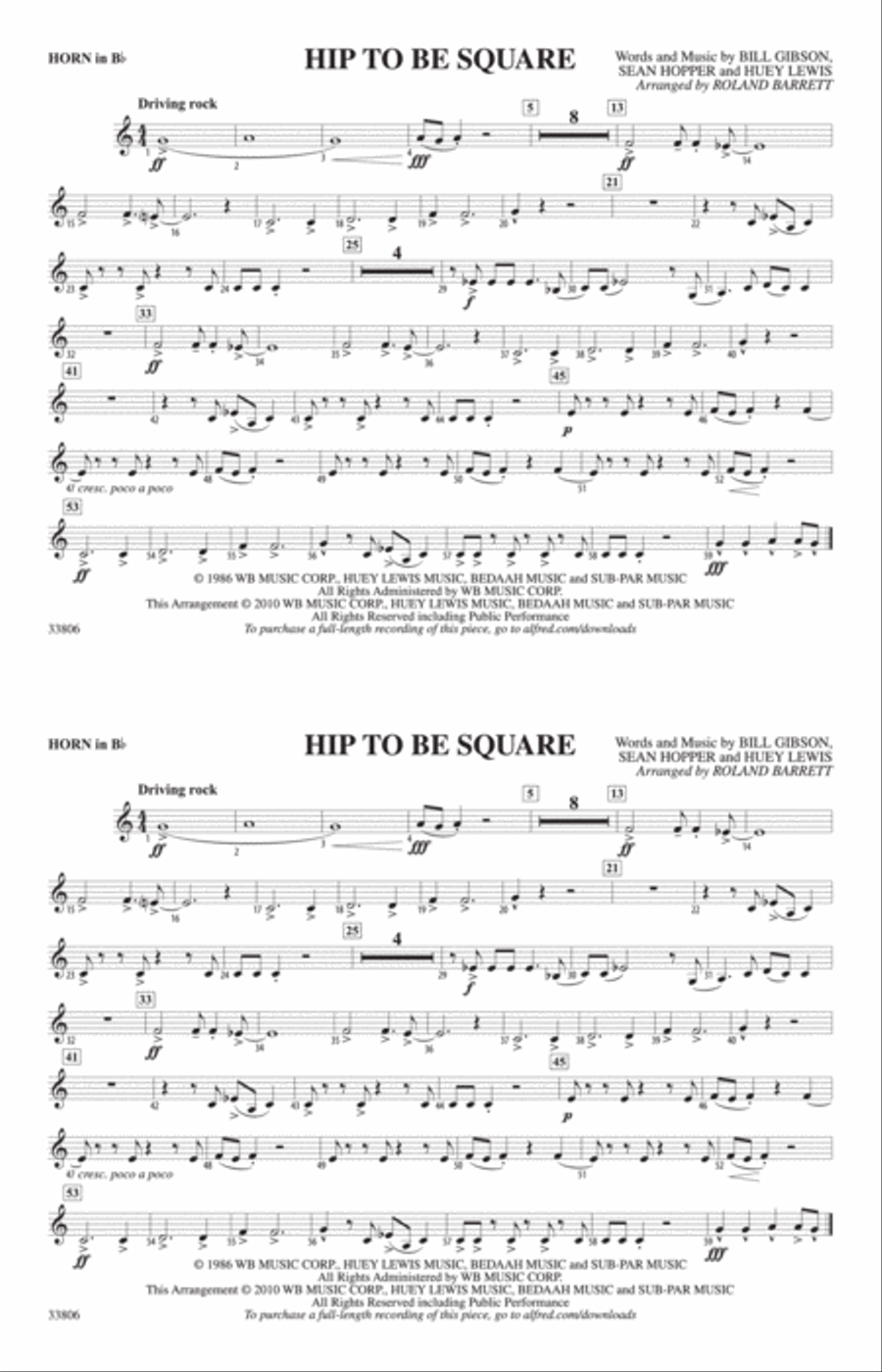 Hip to Be Square: Horn in B flat Marching Band scores gallery preview page 1
