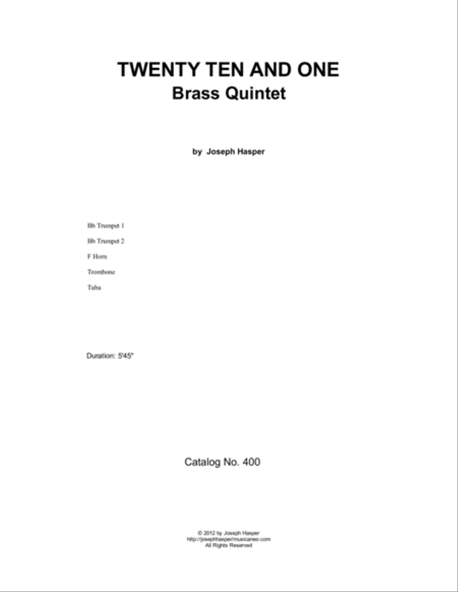 Twenty Ten and One (Brass Quintet) Brass Quintet scores gallery preview page 2