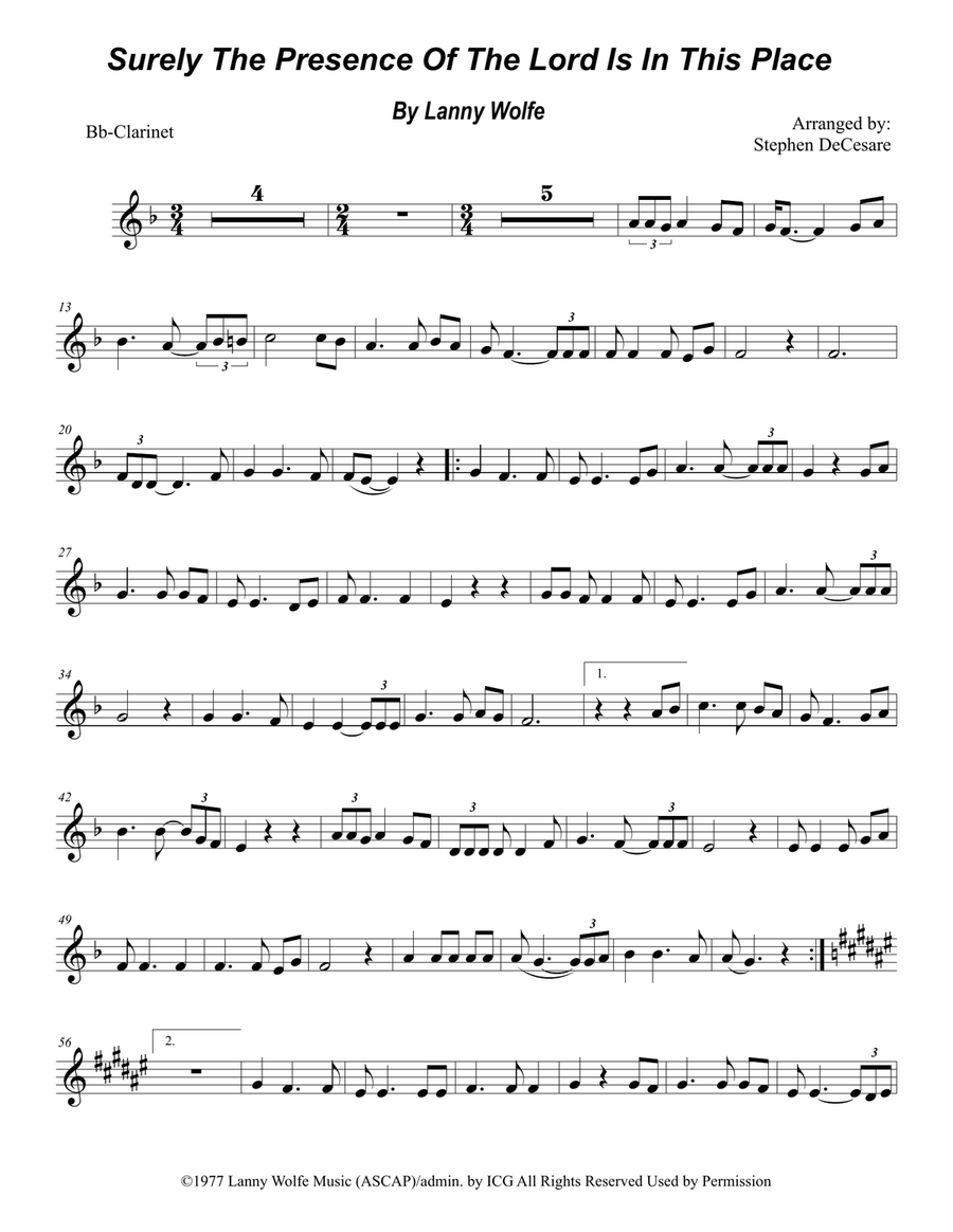 Surely The Presence Of The Lord Is In This Place Woodwind Duet scores gallery preview page 6