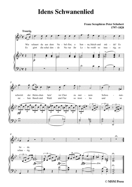 Schubert-Idens Schwanenlied,in g minor,for Voice&Piano image number null