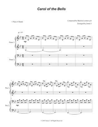 Carol of the Bells (Ukrainian Bell Carol) - 1 Piano 4 Hands