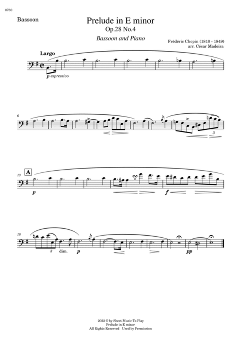 Prelude in E minor by Chopin for Bassoon and Piano (Full Score and Parts) image number null