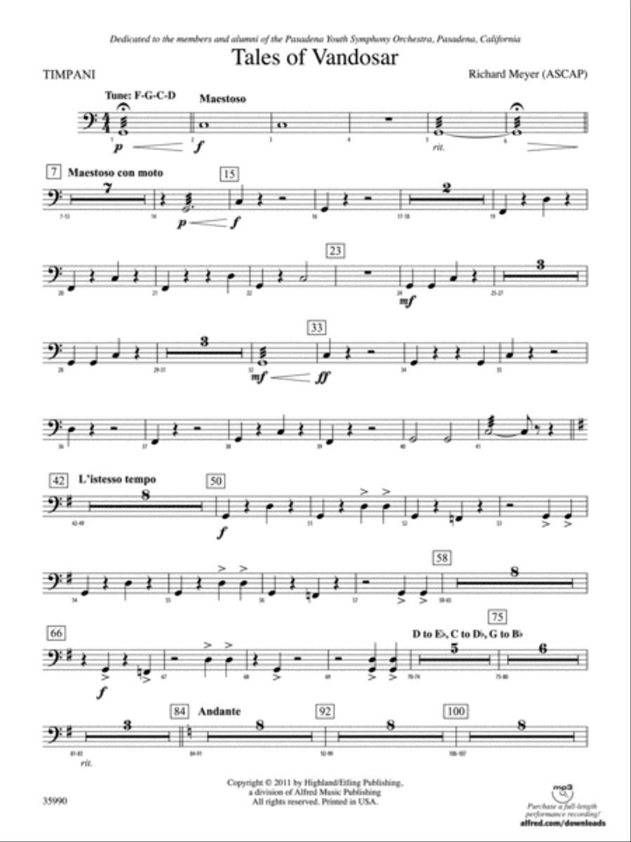 Tales of Vandosar: Timpani Full Orchestra scores gallery preview page 1