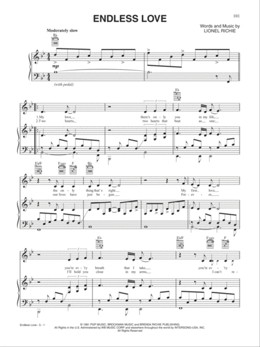 Endless Love Piano, Vocal, Guitar scores gallery preview page 1