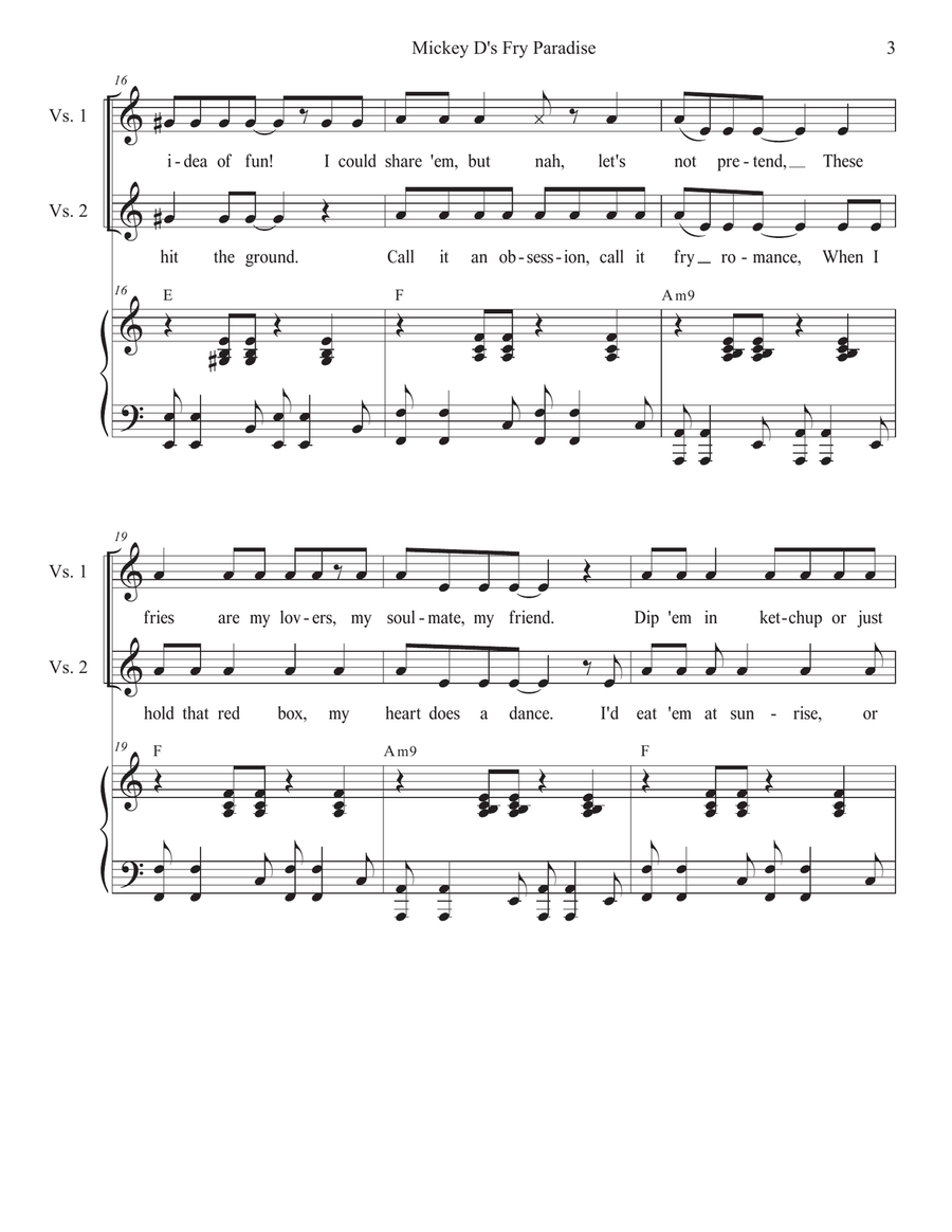 Mickey D's Fry Paradise (Unison choir) Unison Choir scores gallery preview page 3
