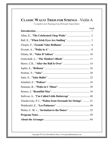 Classic Waltz Trios for Strings - Violin A, Viola B, and Cello C (3 books)