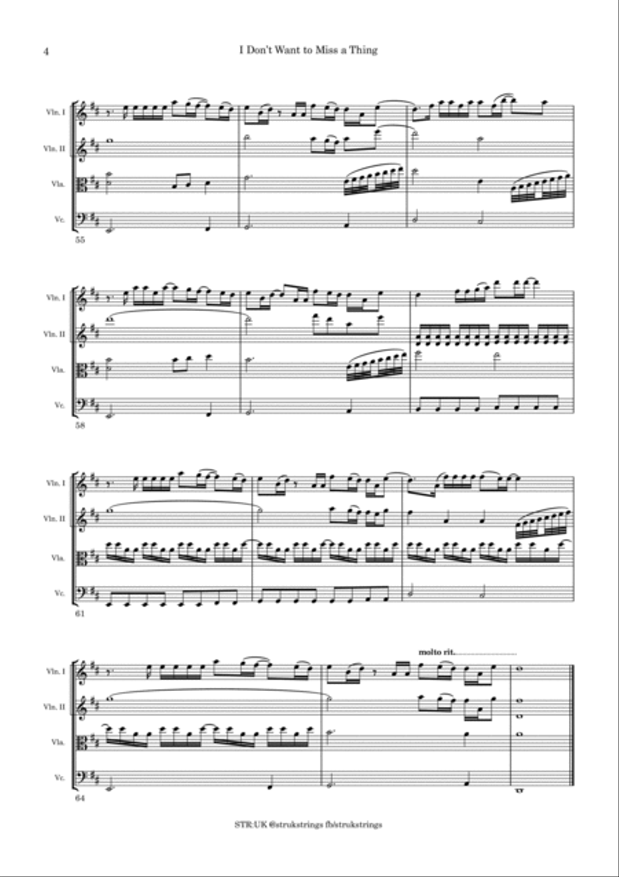 I Don't Want To Miss A Thing String Quartet scores gallery preview page 5