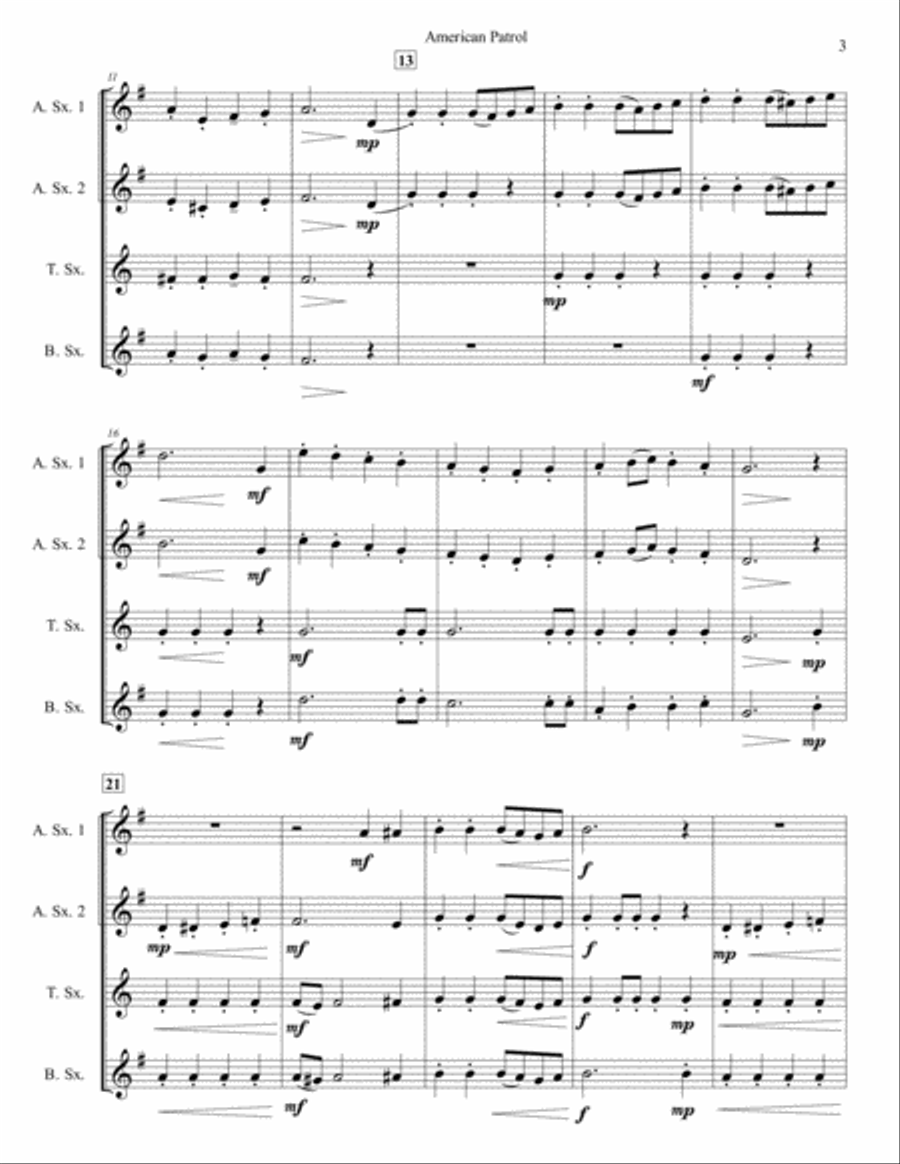American Patrol for Saxophone Quartet (SATB or AATB) Saxophone Quartet scores gallery preview page 3