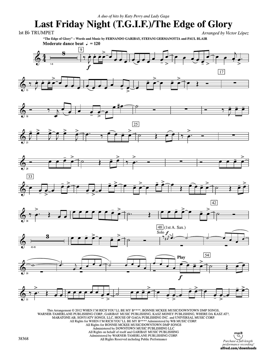 Last Friday Night (T.G.I.F) / The Edge of Glory: 1st B-flat Trumpet