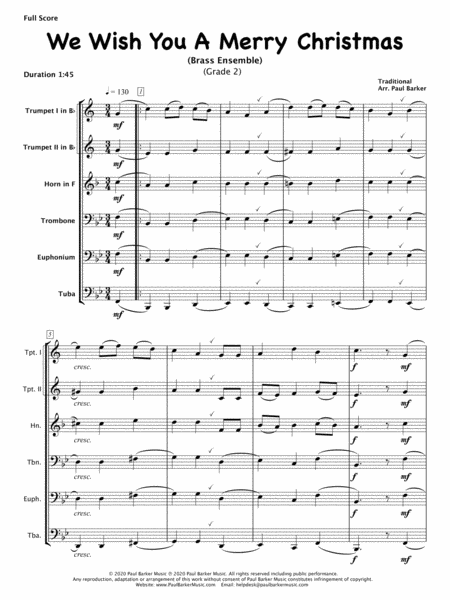 We Wish You A Merry Christmas (Brass Ensemble Score & Parts) image number null