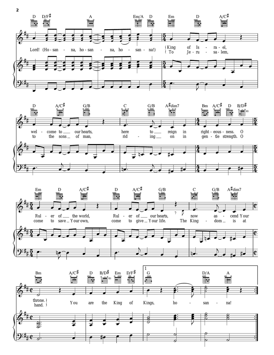 Hosanna Piano, Vocal, Guitar scores gallery preview page 2