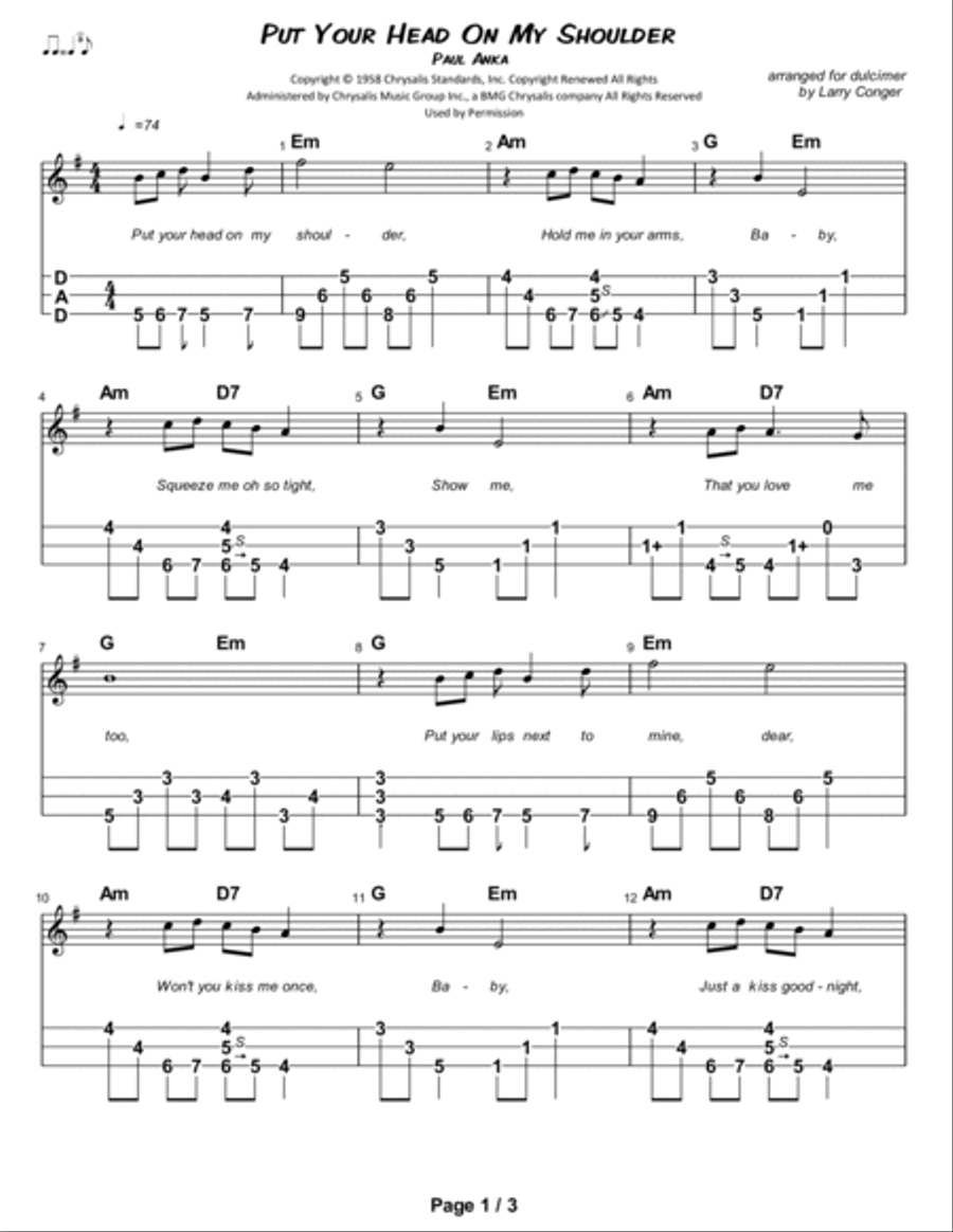 Put Your Head On My Shoulder Dulcimer scores gallery preview page 2