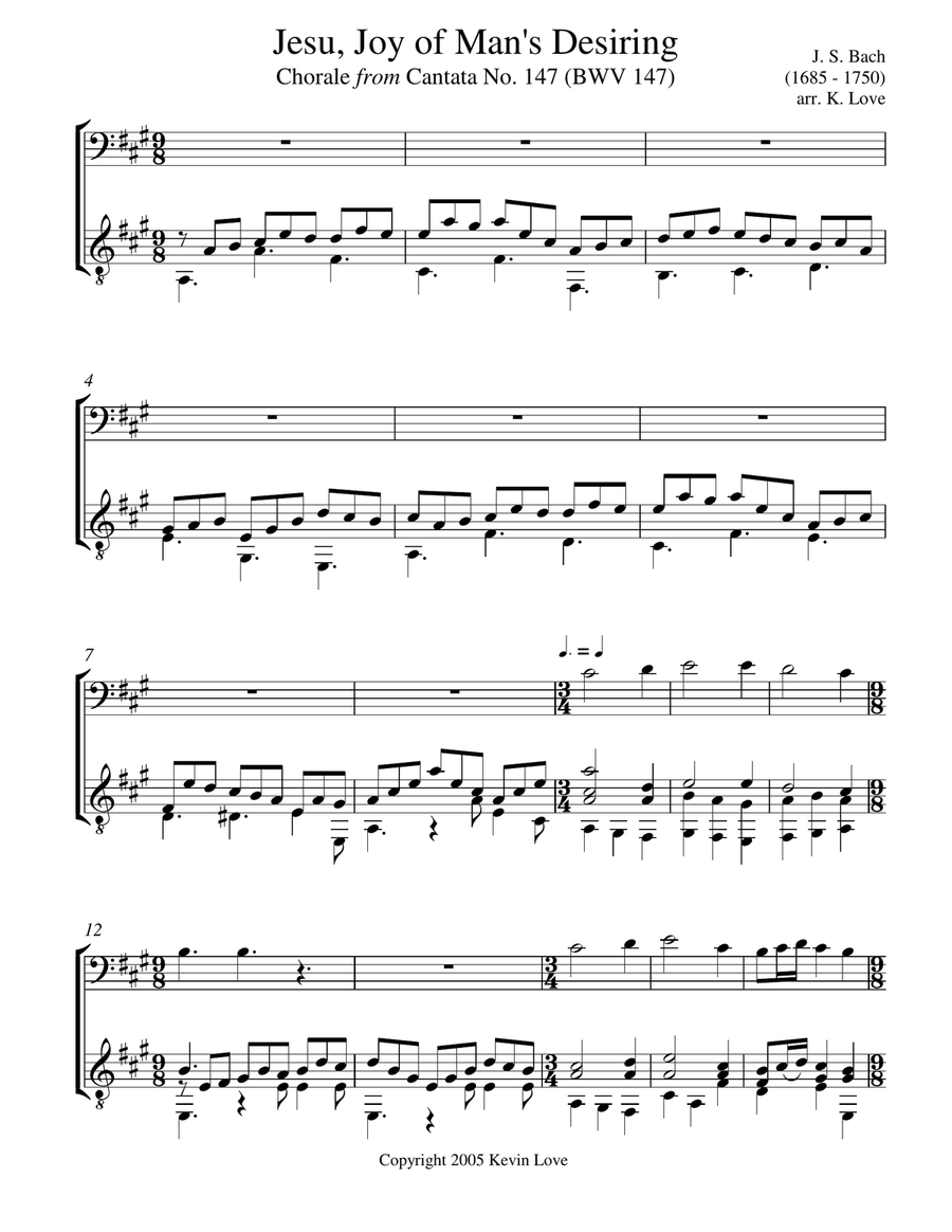 Jesu, Joy of Man's Desiring (Cello and Guitar) - Score and Parts String Duet scores gallery preview page 1
