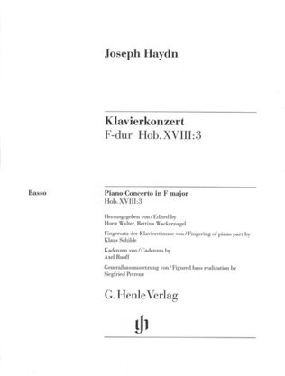 Book cover for Concerto for Piano (Harpsichord) and Orchestra F Major Hob.XVIII:3