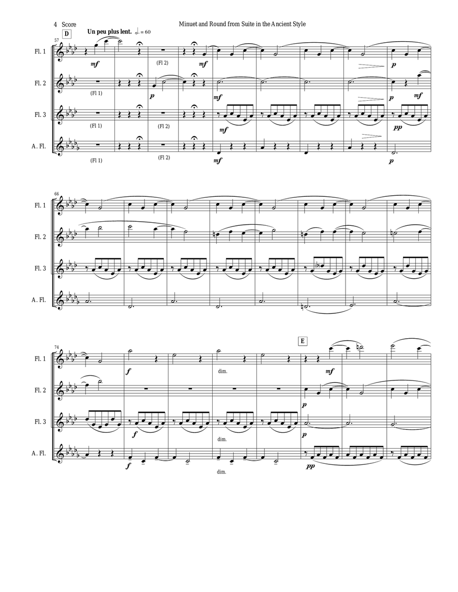Minuet and Round from d'Indy Suite in the Ancient Style set for Flute Quartet Flute Quartet scores gallery preview page 4