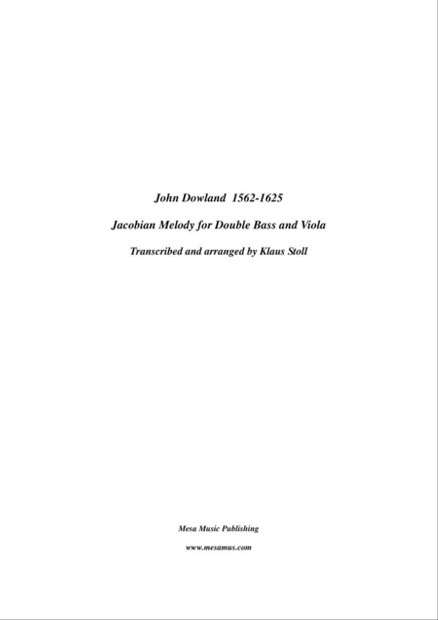John Dowland (1562-1605) Jacobean Melody, for double bass and viola, transcribed and edited by Klau String Duet scores gallery preview page 1