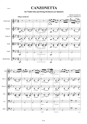 Alfredo d'Ambrosio - Canzonetta - for Violin Solo and String Orchestra (or Quintet)