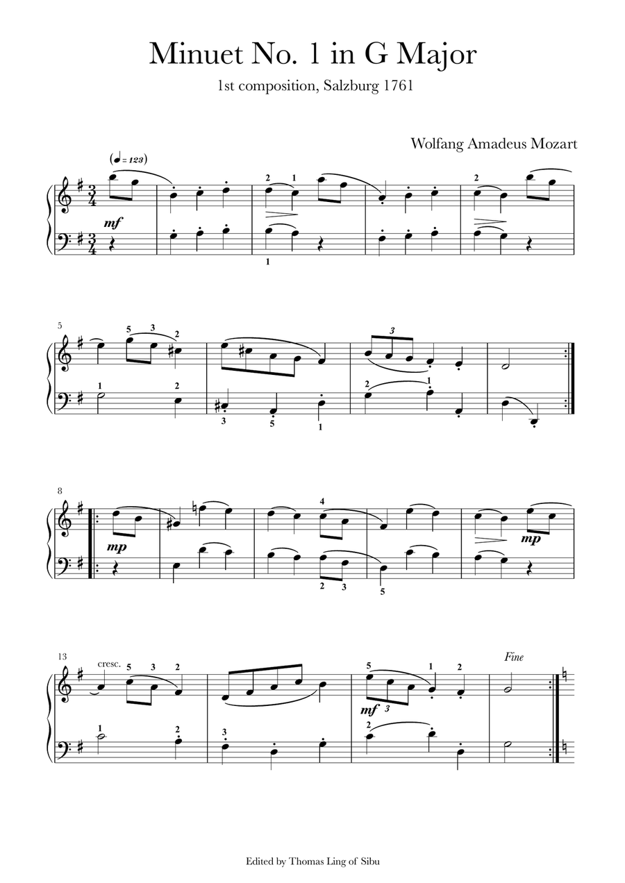 Minuets by Mozart K1-7 (6 minuets and one non minuet) Piano Method scores gallery preview page 1