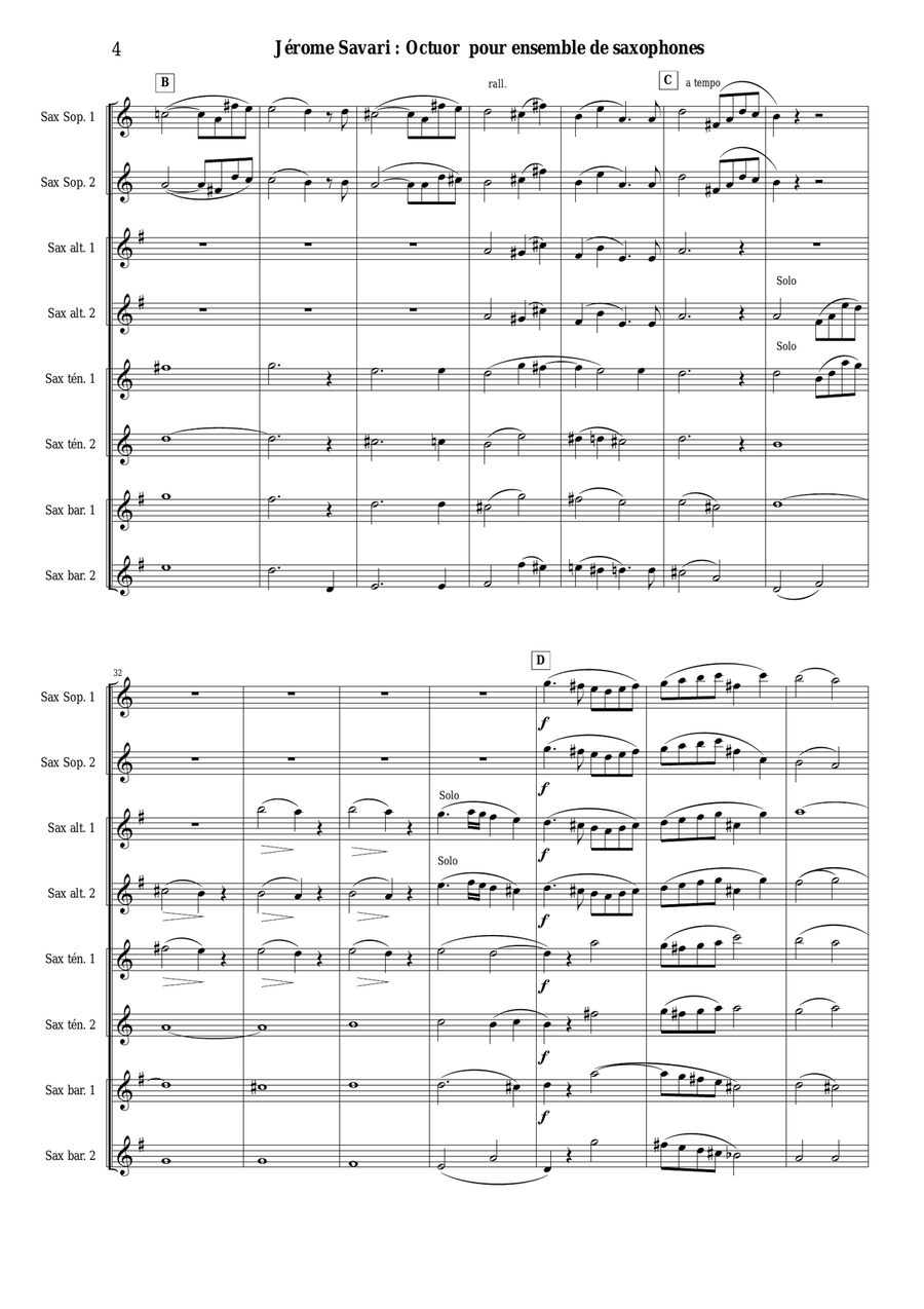 Jérôme Savari: Octet for SSAATTBB saxophone octet SSAATTBB scores gallery preview page 4