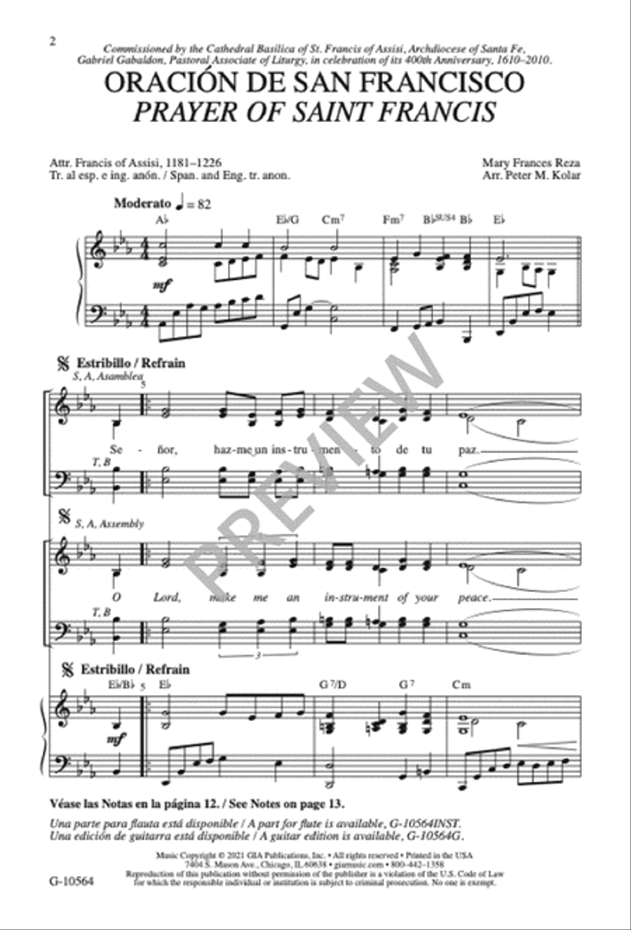 Oración de San Francisco / Prayer of Saint Francis 4-Part scores gallery preview page 3