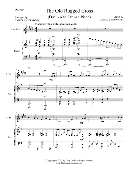 THE OLD RUGGED CROSS (Duet – Alto Sax and Piano/Score and Parts) image number null