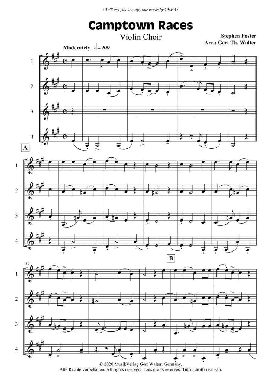 Camptown Races String Quartet scores gallery preview page 1