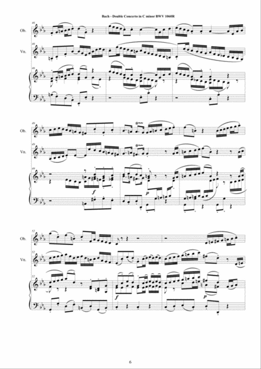 Bach - Double Concerto in C minor BWV1060R for Oboe, Violin and Piano Oboe scores gallery preview page 6