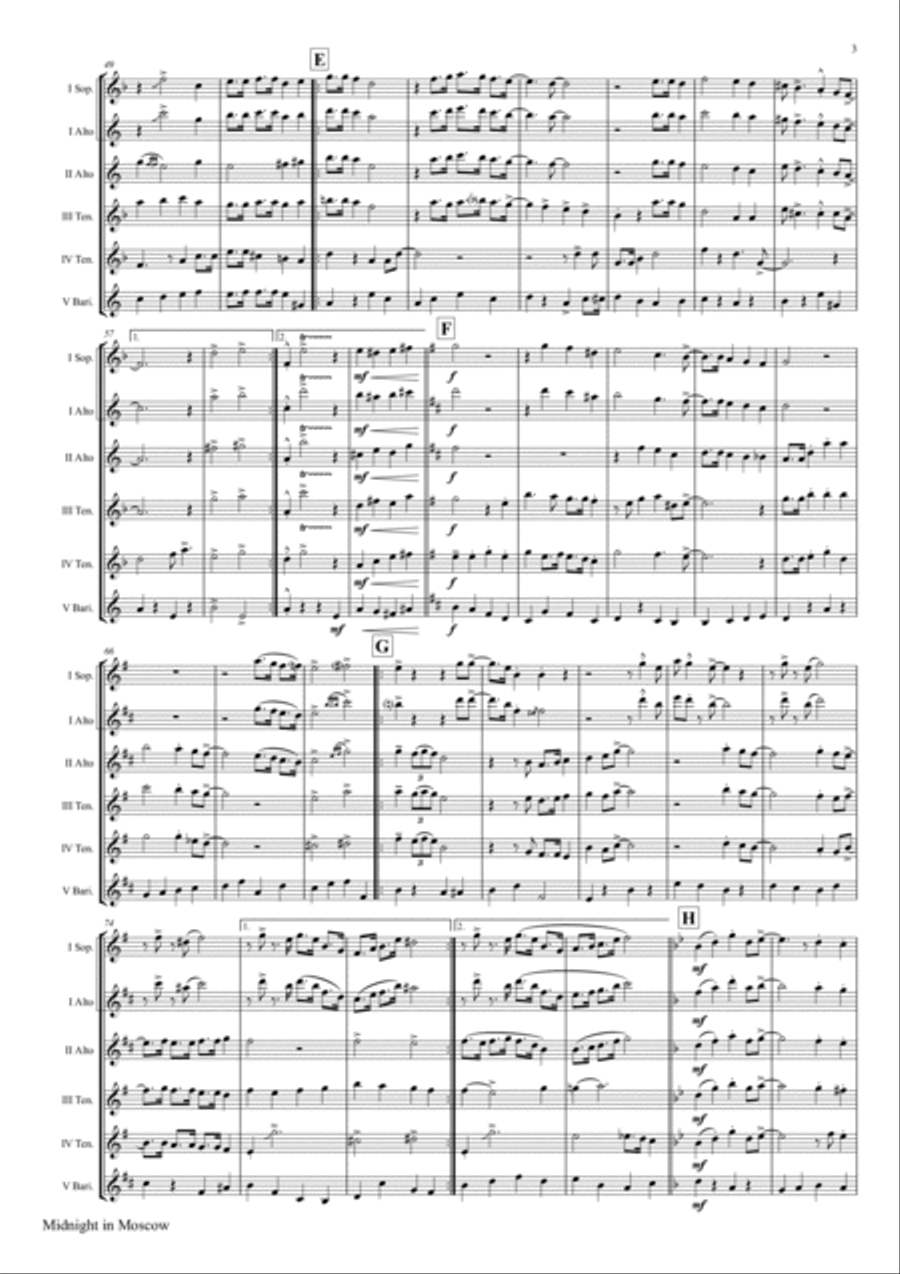 Midnight In Moscow Saxophone Quintet scores gallery preview page 3