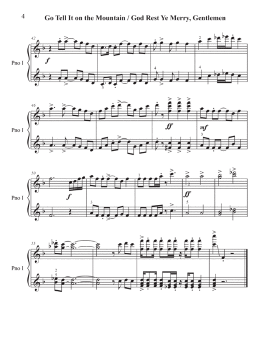 Go Tell It On The Mtn with God Rest Ye (4-Hands PIANO Levels 5 and 4) Christmas-Jazz Piano Duet scores gallery preview page 5