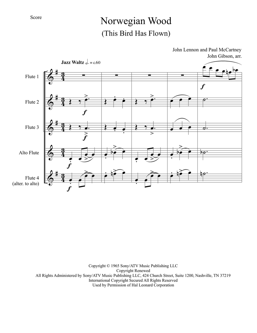 Norwegian Wood (This Bird Has Flown) Woodwind Quartet scores gallery preview page 2