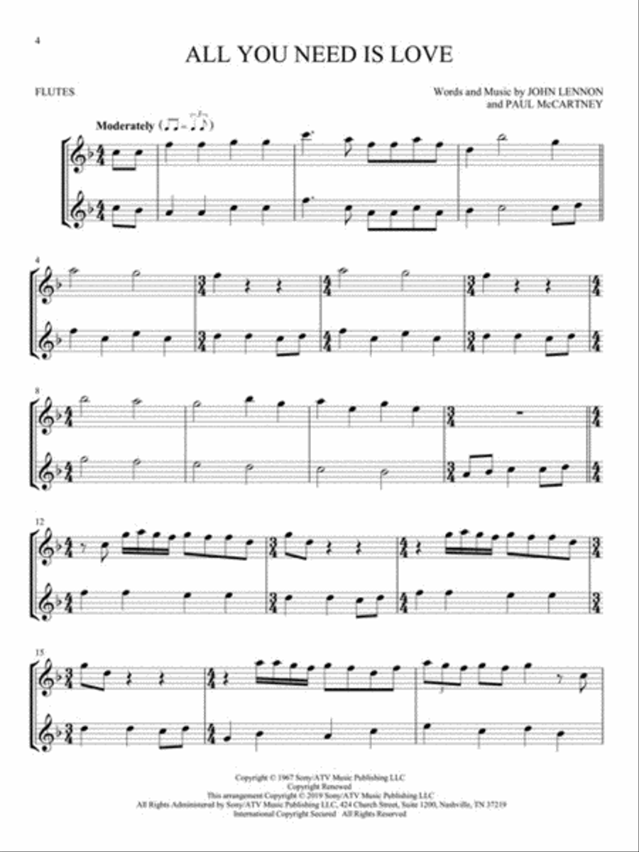 The Beatles for Two Flutes Flute Duet scores gallery preview page 4