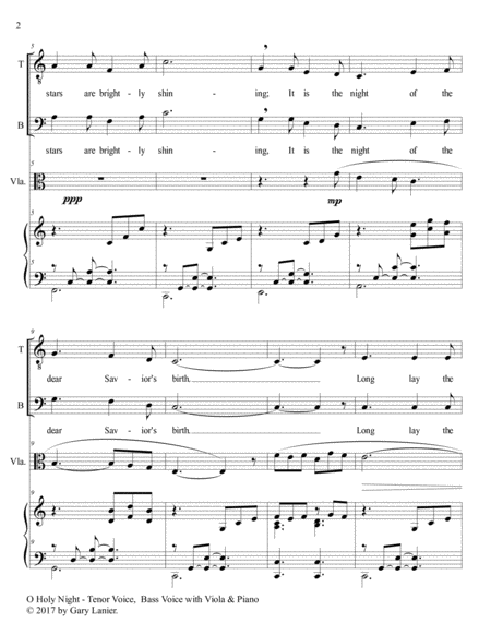 O HOLY NIGHT (Men's Choir - TB with Viola & Piano/Score & Parts included) image number null