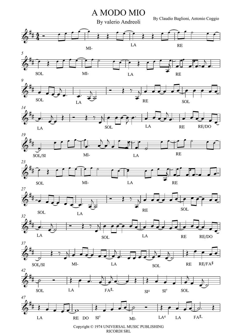A Modo Mio Piano Solo scores gallery preview page 1