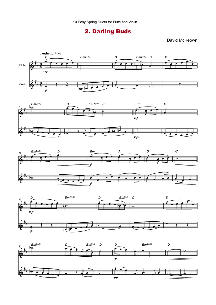 10 Easy Spring Duets for Flute and Violin Flute scores gallery preview page 4