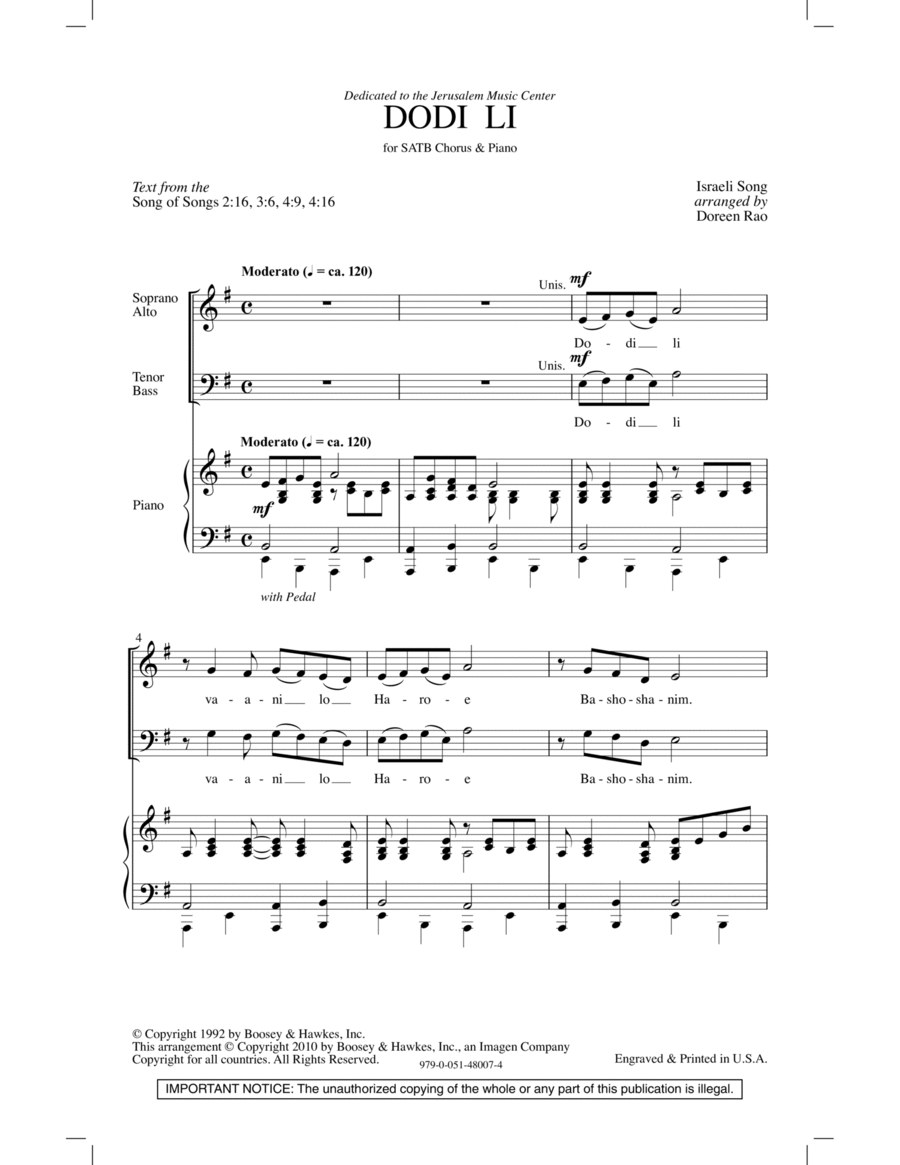 Dodi Li Dodi Li 4-Part scores gallery preview page 1