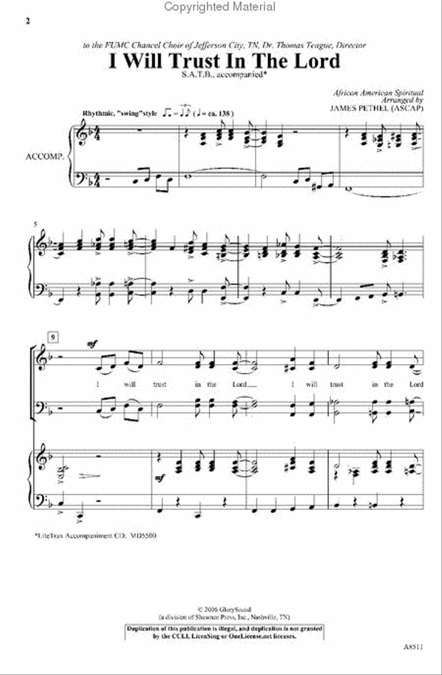 I Will Trust in the Lord I Will Trust in the Lord 4-Part scores gallery preview page 2