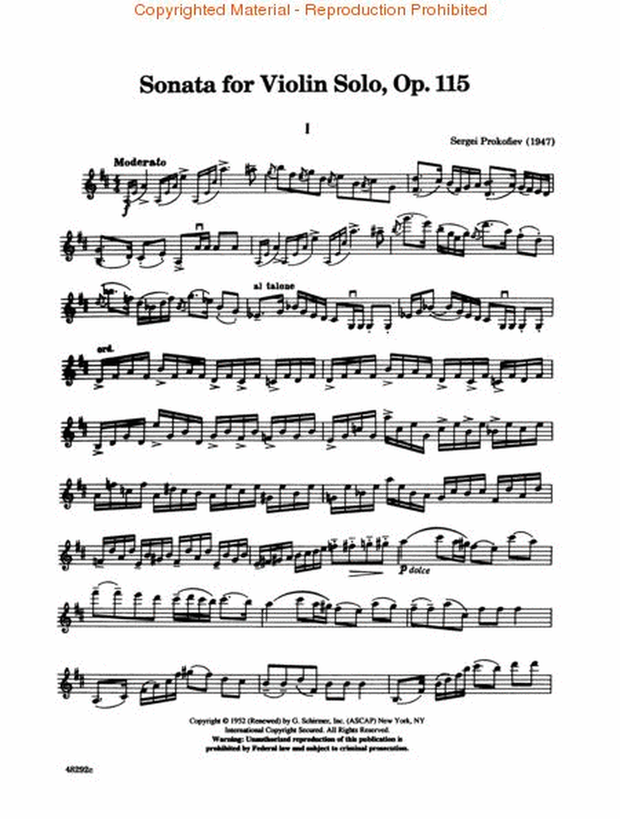 Sonata For Violin Solo, Opus 115