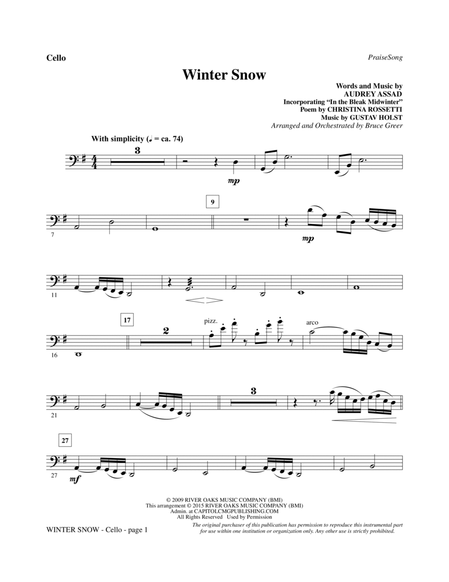 Winter Snow - Cello Choir scores gallery preview page 1