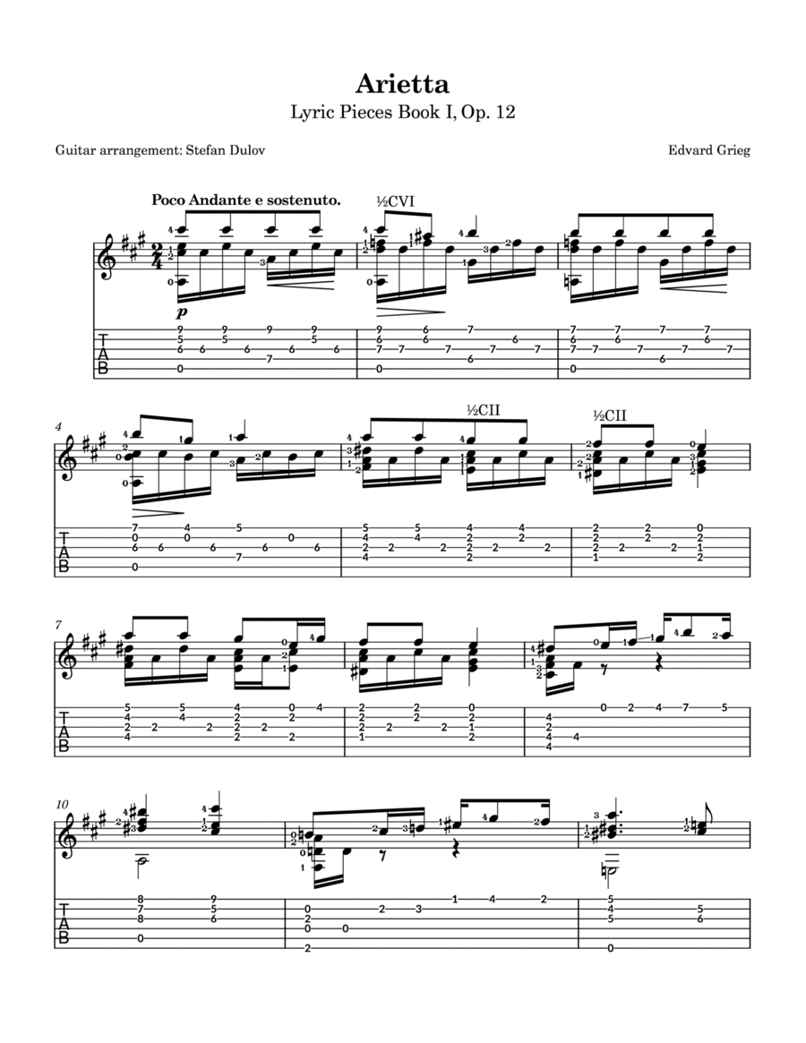 Arietta, Lyric Pieces Book 1, Op. 12, guitar arrangement Acoustic Guitar scores gallery preview page 1