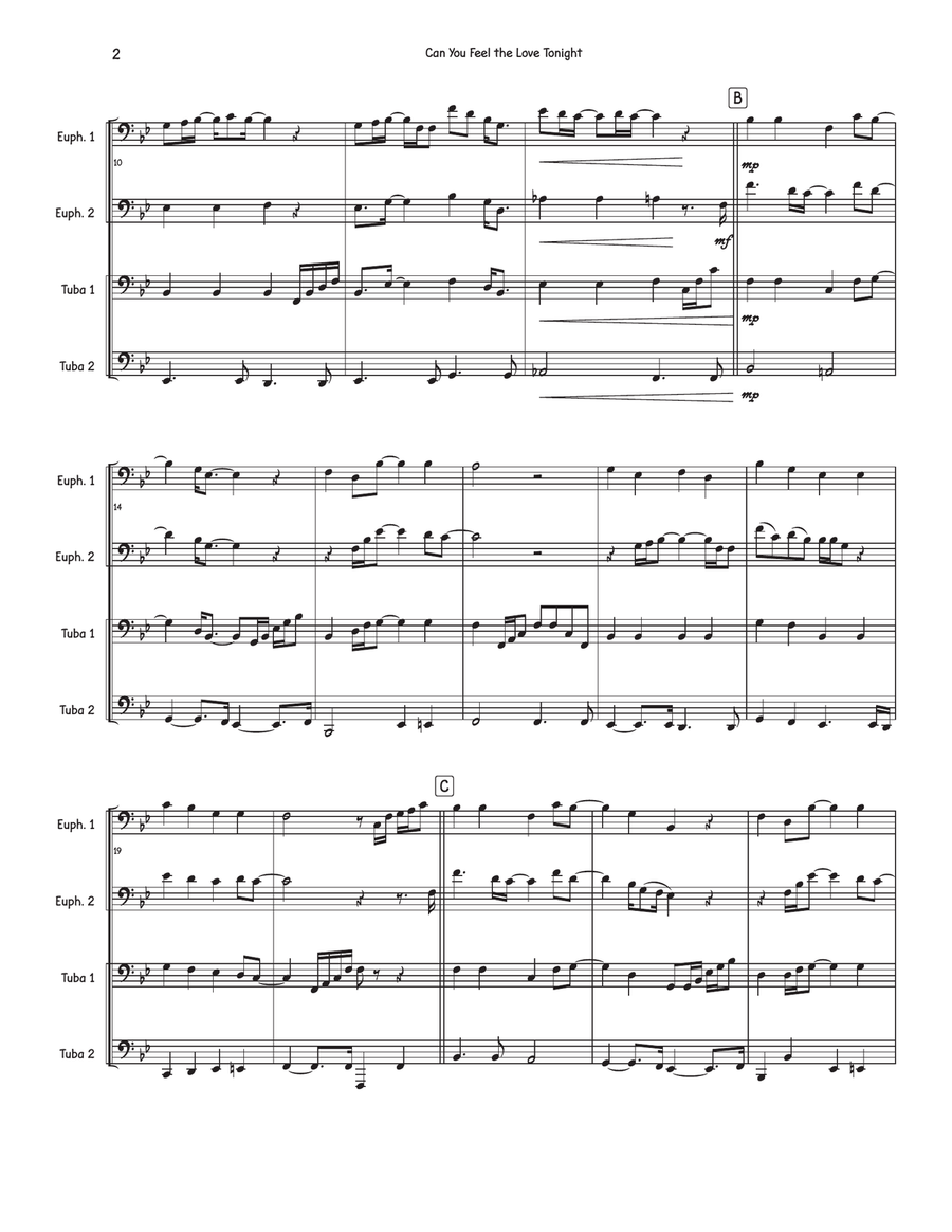 Can You Feel The Love Tonight Brass Quartet scores gallery preview page 2