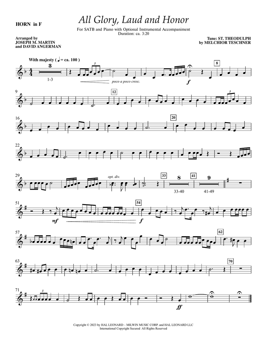 All Glory, Laud and Honor - F Horn